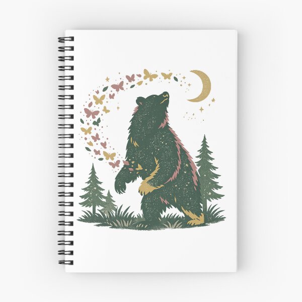 Item preview, Moonlit Bear Butterflies Forest Cottagecore Wildlife Fantasy Art Design Print designed and sold by inkoutninja.
