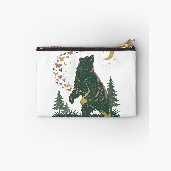 Item preview, Moonlit Bear Butterflies Forest Cottagecore Wildlife Fantasy Art Design Print designed and sold by inkoutninja.