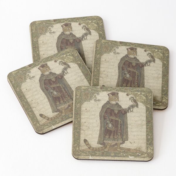 Item preview, Medieval Cat Falconer With a Tiny Hawk designed and sold by PictorialWhimsy.