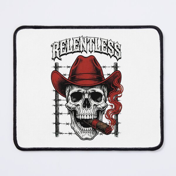 Item preview, RELENTLESS Cowboy Skull Cigar - Red Hat Barbed Wire Western Outlaw Vector designed and sold by VYBE DARK Studio.