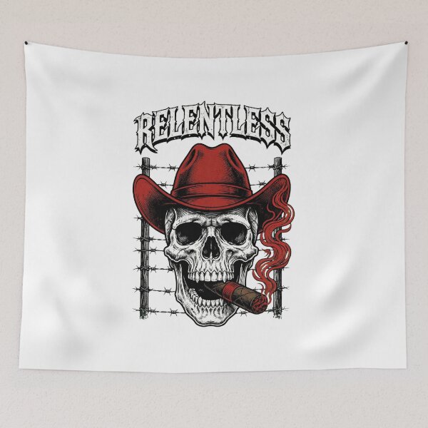 Item preview, RELENTLESS Cowboy Skull Cigar - Red Hat Barbed Wire Western Outlaw Vector designed and sold by LunaGlow Studio.