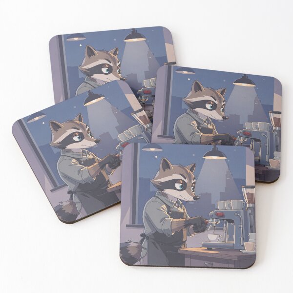 Item preview, Raccoon Barista on the Night Shift designed and sold by PictorialWhimsy.