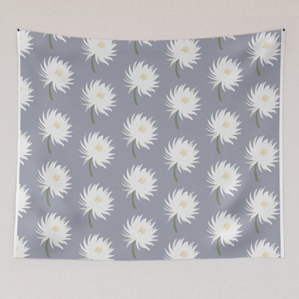 Item preview, Brahma Kamal Flower Pattern – White Lotus-Like Floral on Dusty Blue designed and sold by  Boho Vibes Studio.