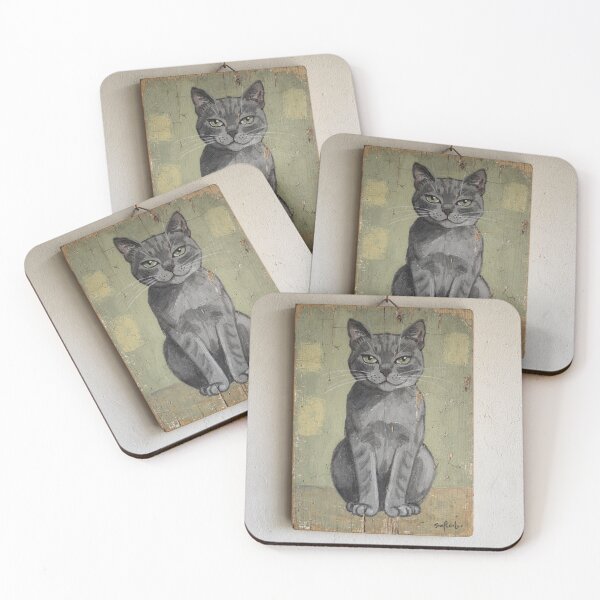 Item preview, Aloof Russian Blue Folk Cat designed and sold by PictorialWhimsy.