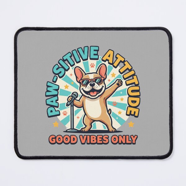 Item preview, Funny French Bulldog "Paw-sitive Attitude" Good Vibes Only Motivational Cartoon Tee Design designed and sold by BiniClicks.
