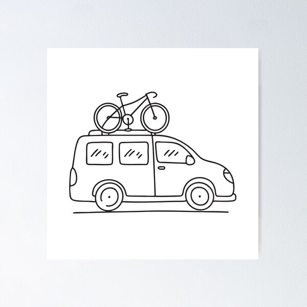 Item preview, Doodle illustration of a vehicle carrying a bicycle on the back designed and sold by rasagamastore.