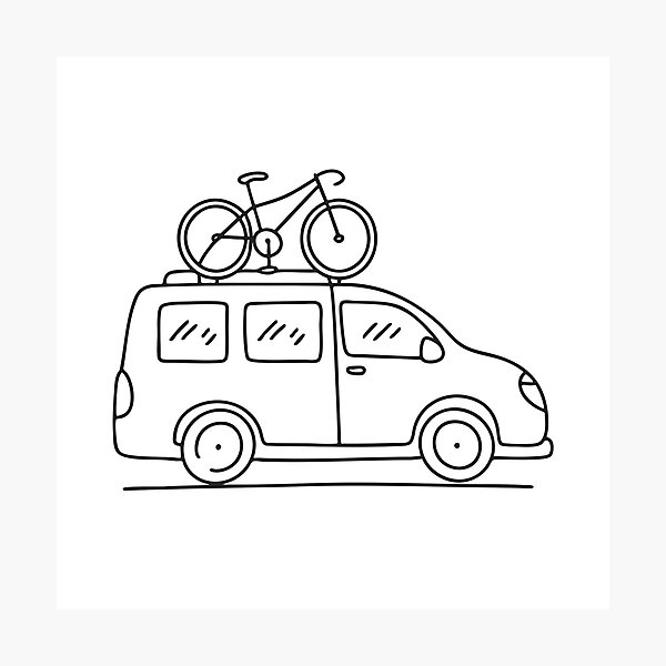 Item preview, Doodle illustration of a vehicle carrying a bicycle on the back designed and sold by rasagamastore.