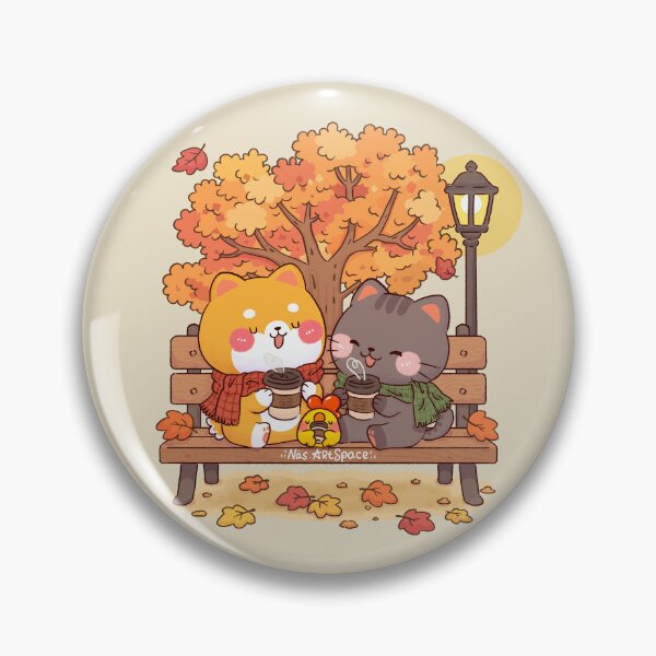 Item preview, Cozy Autumn Coffee Date – Cute Shiba, Tabby Cat & Little Chicken designed and sold by NasDoodleArt.