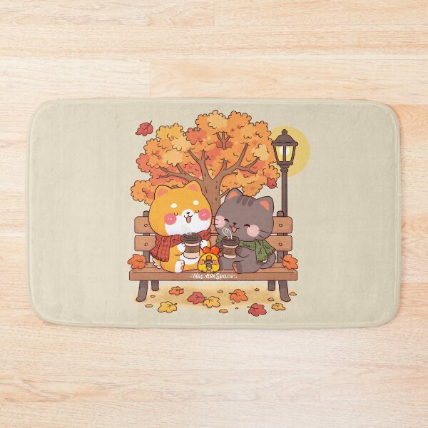 Item preview, Cozy Autumn Coffee Date – Cute Shiba, Tabby Cat & Little Chicken designed and sold by NasDoodleArt.