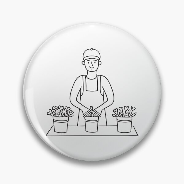 Item preview, Doodle illustration of a vendor arranging flowers inside buckets designed and sold by rasagamastore.
