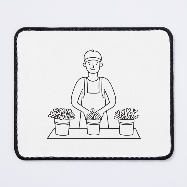 Item preview, Doodle illustration of a vendor arranging flowers inside buckets designed and sold by rasagamastore.