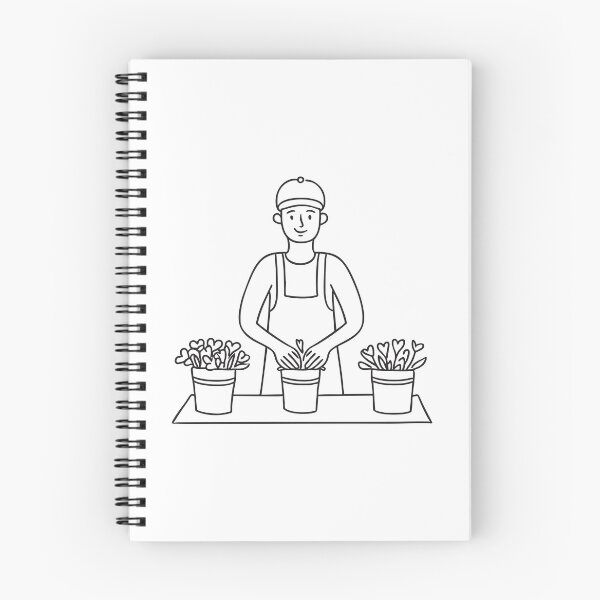 Item preview, Doodle illustration of a vendor arranging flowers inside buckets designed and sold by rasagamastore.