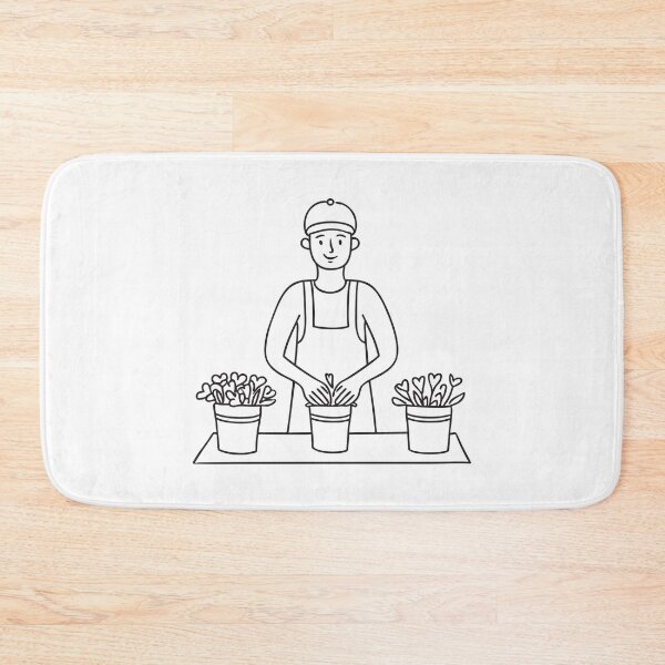 Item preview, Doodle illustration of a vendor arranging flowers inside buckets designed and sold by rasagamastore.