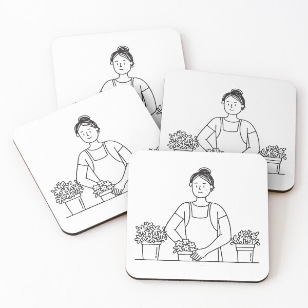 Item preview, Doodle illustration of a vendor placing flowers in display buckets designed and sold by rasagamastore.