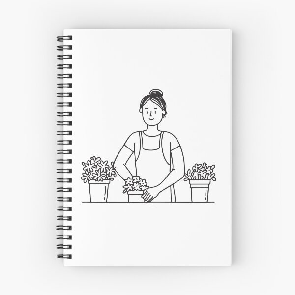 Item preview, Doodle illustration of a vendor placing flowers in display buckets designed and sold by rasagamastore.