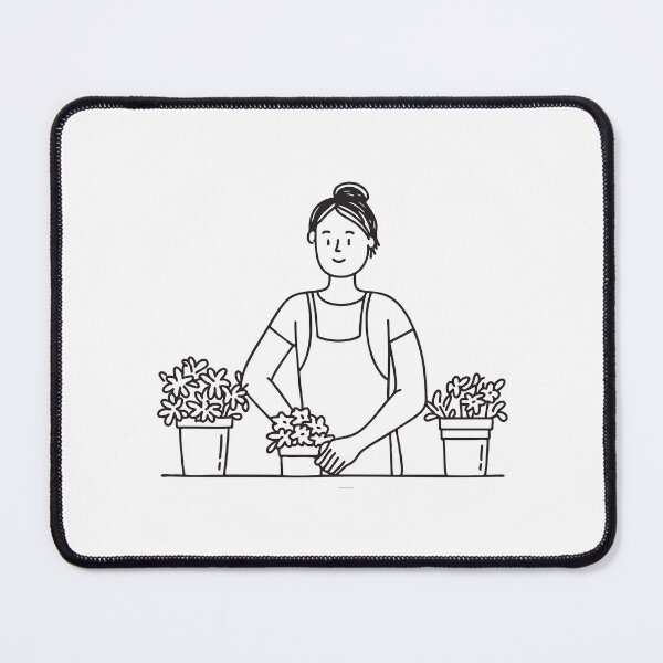 Item preview, Doodle illustration of a vendor placing flowers in display buckets designed and sold by rasagamastore.
