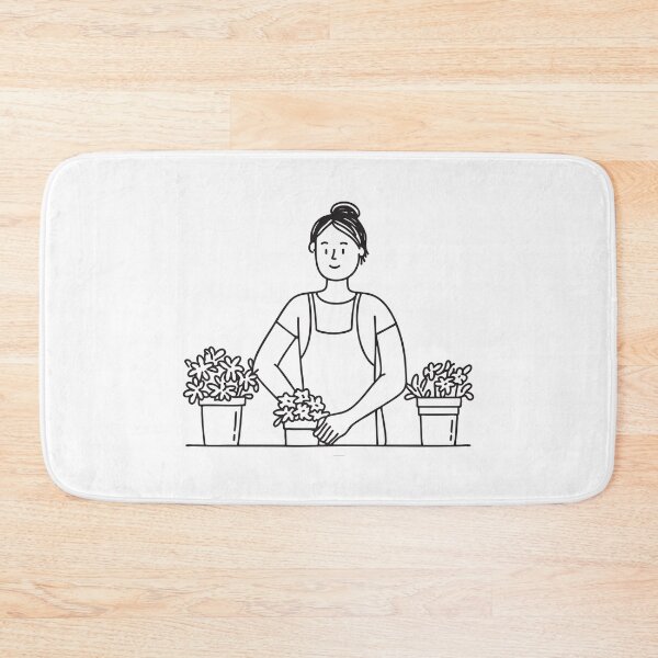 Item preview, Doodle illustration of a vendor placing flowers in display buckets designed and sold by rasagamastore.