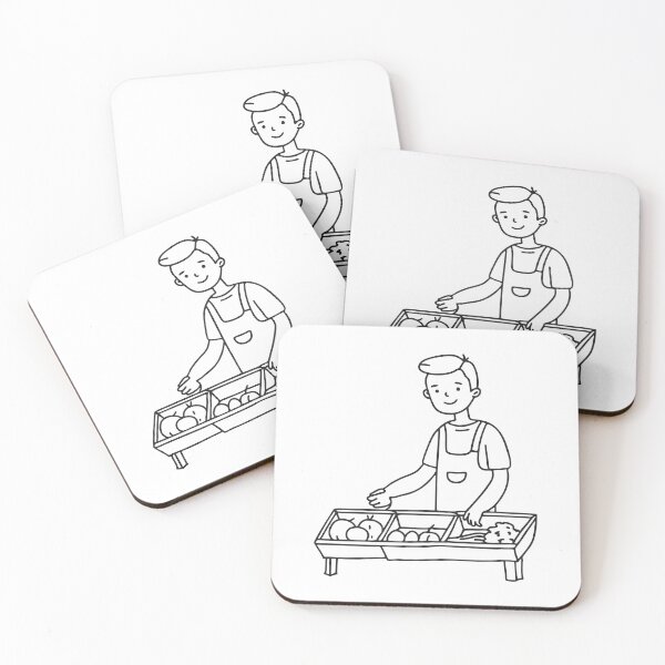 Item preview, Doodle illustration of a vendor arranging vegetables on a market stall designed and sold by rasagamastore.