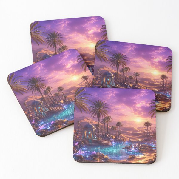 Item preview, Enchanted Crystal Desert Oasis at Sunset – Fantasy Landscape designed and sold by CreativeCharmCo.