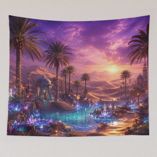 Item preview, Enchanted Crystal Desert Oasis at Sunset – Fantasy Landscape designed and sold by CreativeCharmCo.