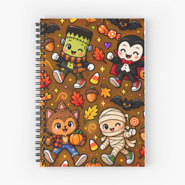 Item preview, Kawaii Halloween Monsters Fall Pattern – Cute Mummy, Vampire, Werewolf & Frankenstein Autumn Design designed and sold by ALH Apparel.