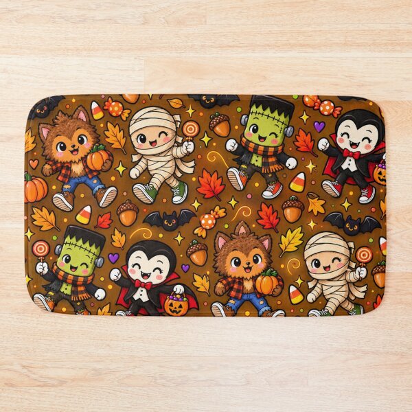 Item preview, Kawaii Halloween Monsters Fall Pattern – Cute Mummy, Vampire, Werewolf & Frankenstein Autumn Design designed and sold by ALH Apparel.