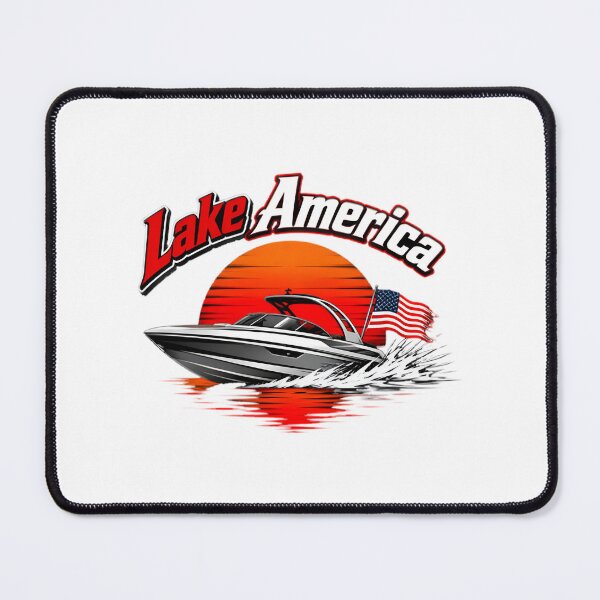 Item preview, Patriotic Lake Life Speedboat Sunset Scene with American Flag Colors designed and sold by HMshopful.