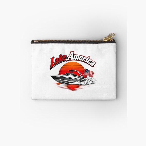 Item preview, Patriotic Lake Life Speedboat Sunset Scene with American Flag Colors designed and sold by HMshopful.