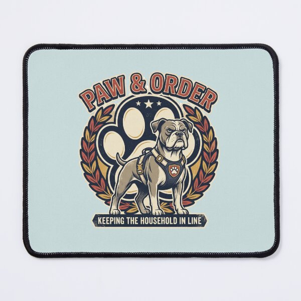 Item preview, Paw & Order Funny Bulldog Vintage Badge Keeping The Household In Line Emblem Design designed and sold by BiniClicks.