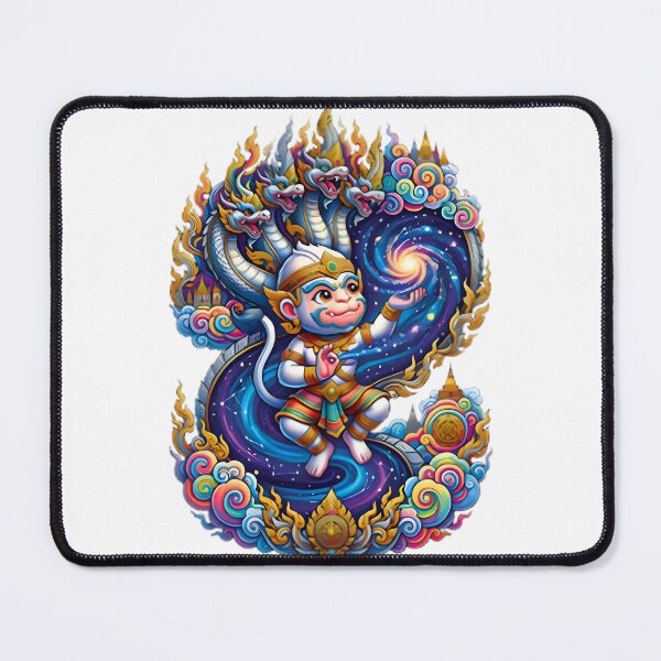 Item preview, Cosmic White Monkey with Galaxy Background and Thai Naga Dragon Illustration designed and sold by nouhime.