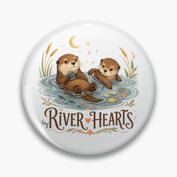 Item preview, River Hearts Cute Otter Pair Moonlit Wildlife Art Design Print designed and sold by inkoutninja.