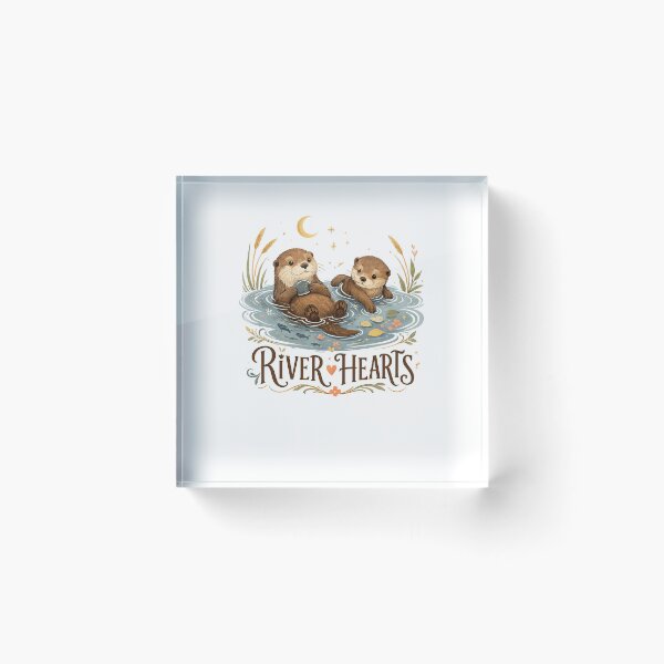 Item preview, River Hearts Cute Otter Pair Moonlit Wildlife Art Design Print designed and sold by inkoutninja.