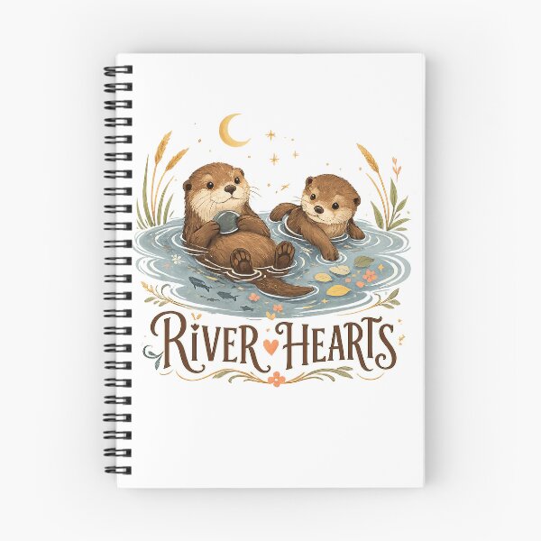 Item preview, River Hearts Cute Otter Pair Moonlit Wildlife Art Design Print designed and sold by inkoutninja.