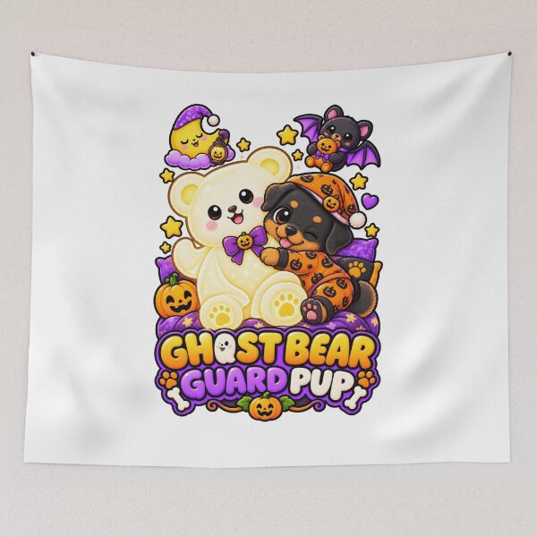 Item preview, Ghost Bear Guard Pup | Cute Rottweiler Halloween Pajama Puppy designed and sold by KnrNazimTHRE4DS.