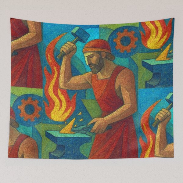 Aperçu de l'œuvre Peinture d'Héphaïstos – Dieu grec du feu et de la forge créée et vendue par GalleryKauffeld.