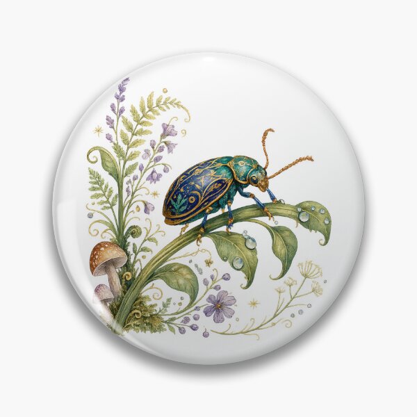 Item preview, Enchanted Beetle Botanical Mushroom Woodland Fantasy Nature Art Design designed and sold by inkoutninja.