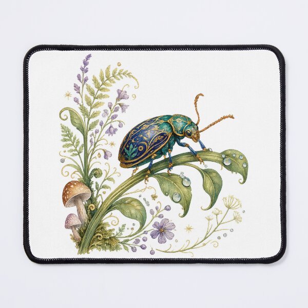 Item preview, Enchanted Beetle Botanical Mushroom Woodland Fantasy Nature Art Design designed and sold by inkoutninja.