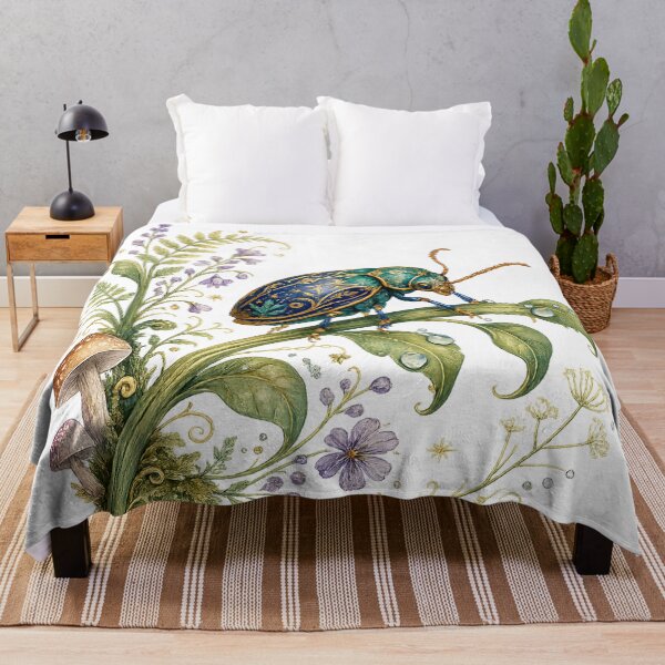 Item preview, Enchanted Beetle Botanical Mushroom Woodland Fantasy Nature Art Design designed and sold by inkoutninja.