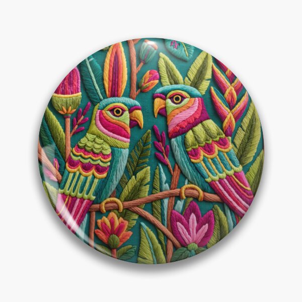 Item preview, Modern Embroidery Parakeets Tropical Garden designed and sold by artsandsoul.