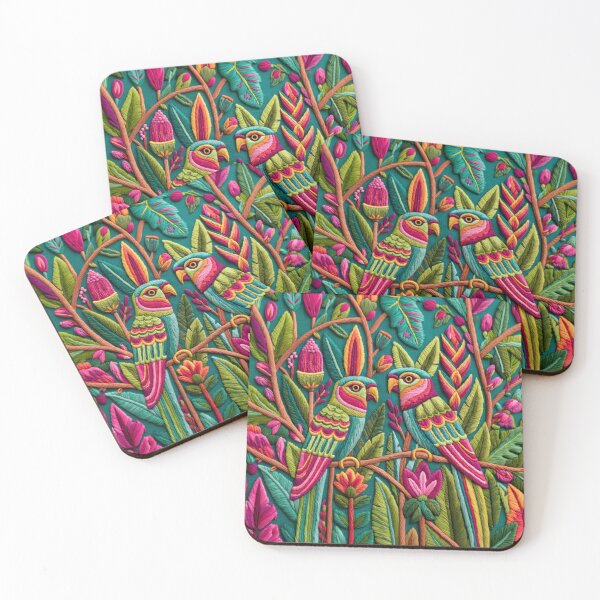 Item preview, Modern Embroidery Parakeets Tropical Garden designed and sold by artsandsoul.