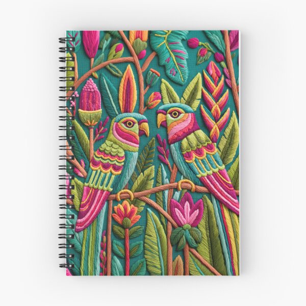 Item preview, Modern Embroidery Parakeets Tropical Garden designed and sold by artsandsoul.