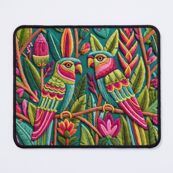 Item preview, Modern Embroidery Parakeets Tropical Garden designed and sold by artsandsoul.