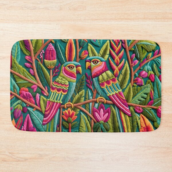 Item preview, Modern Embroidery Parakeets Tropical Garden designed and sold by artsandsoul.