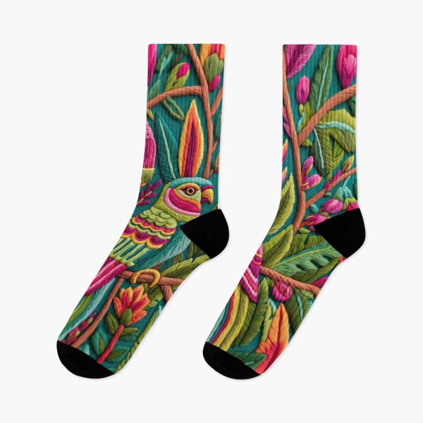 Item preview, Modern Embroidery Parakeets Tropical Garden designed and sold by artsandsoul.