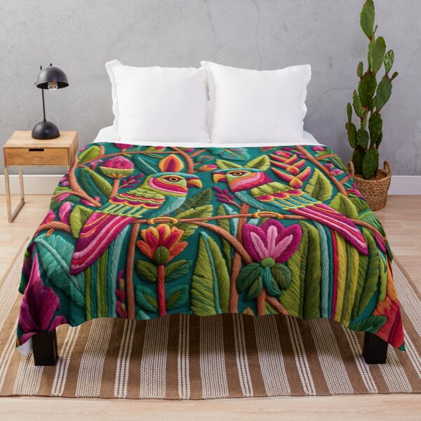 Item preview, Modern Embroidery Parakeets Tropical Garden designed and sold by artsandsoul.