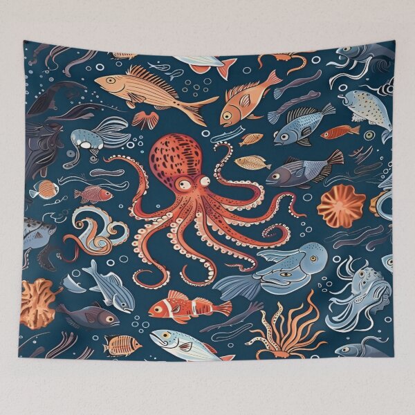 Item preview, A Vibrant Exploration of Ocean Depths A Lively Pattern Featuring a Colorful Array of Marine Life, Including Fish, Octopuses, and Other Aquatic Creatures designed and sold by Matt_Smith.
