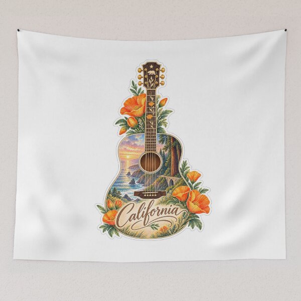 Item preview, California Golden Coast Watercolor Guitar designed and sold by Whimspired By Paxx.