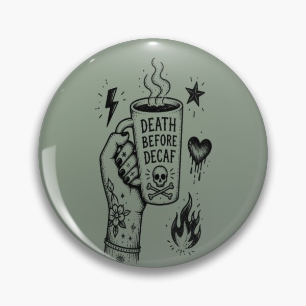 Item preview, Death Before Decaf Skeleton Hand Coffee Tattoo designed and sold by creativerooney.