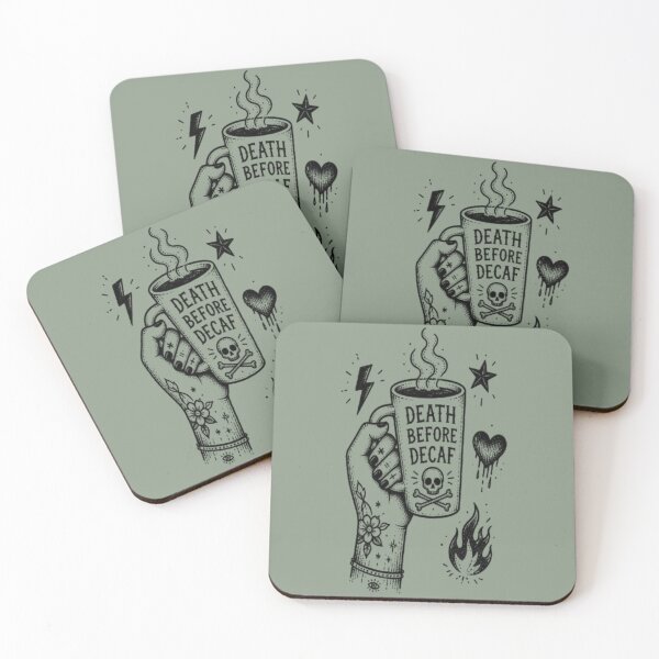 Item preview, Death Before Decaf Skeleton Hand Coffee Tattoo designed and sold by creativerooney.