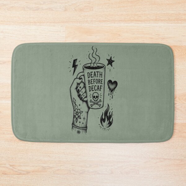 Item preview, Death Before Decaf Skeleton Hand Coffee Tattoo designed and sold by creativerooney.